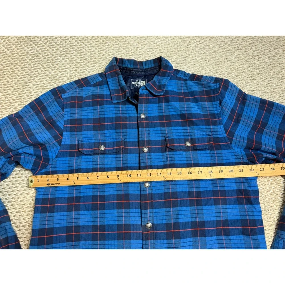 The North Face Mens Blue Plaid Quilted Insulated Flannel Shirt Jacket Large L